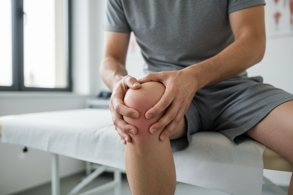 Someone with joint pain in the knee, ultra realistic image