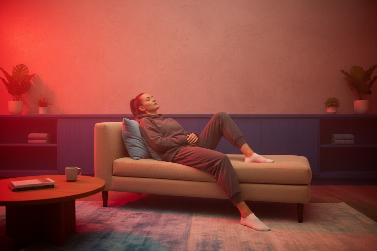 have a sports person recovering at home with red light but dont show the panel just show light in the room